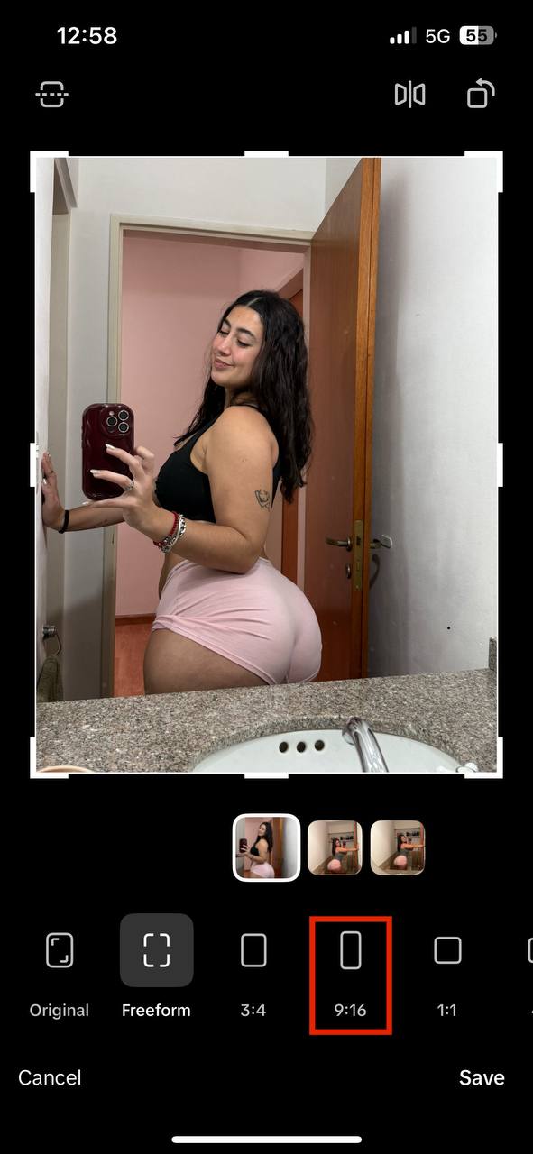 Crop ratio selector with 9:16 highlighted