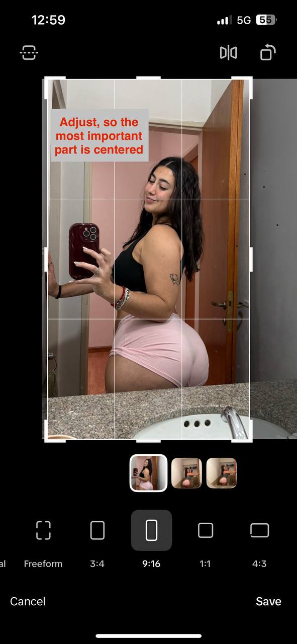 Crop frame adjusted so the important part is centered